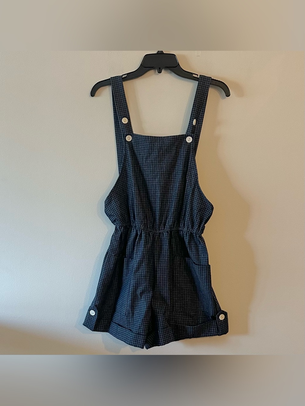 Vintage Que Pasa By Chrysaa Plaid Check Overall Shorts Romper Jumpsuit M